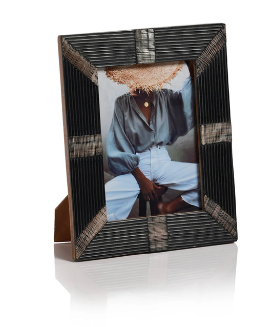 Black Ribbed Horn & Shagrin Photo Frame | 5x7