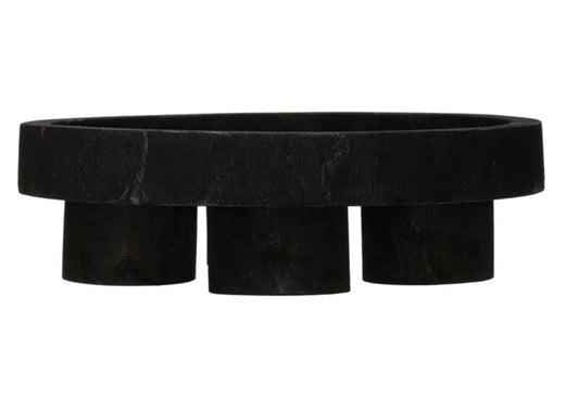 Decorative Paulownia Wood Footed Tray - Black
