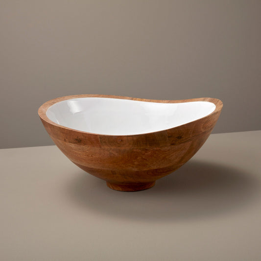 Madras Mango Wood & White Enamel Bowl, Large