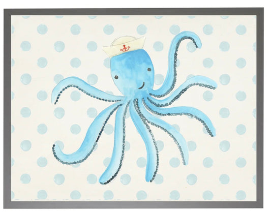 Watercolor Octopus w/ Sailor Hat w/ Geometric Background