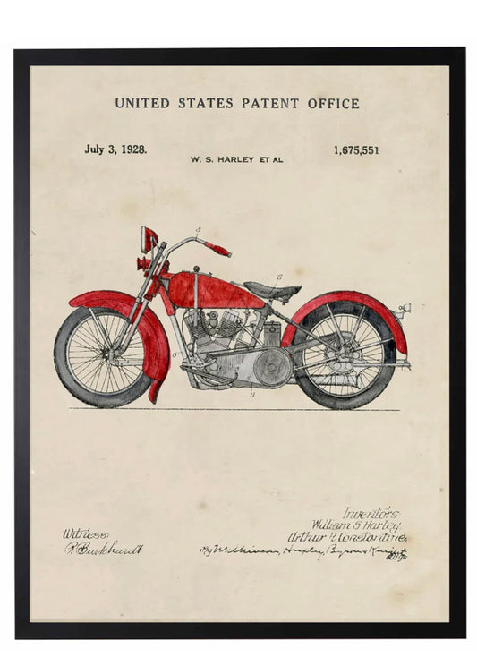 Watercolor Red Harley Motorcycle