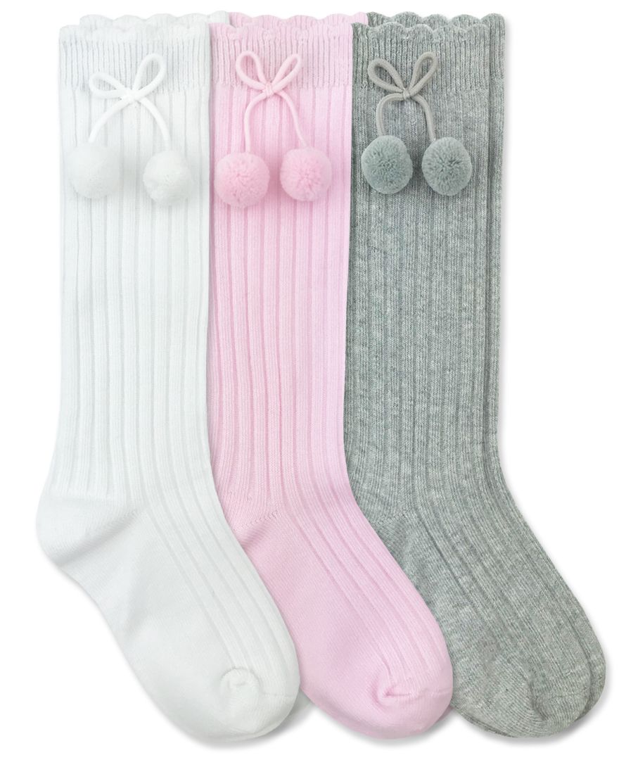 Pom Pom Knee High Socks | White 1640