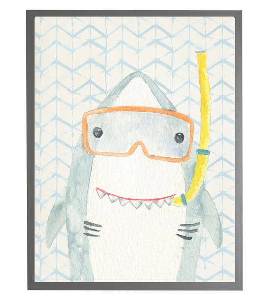 Watercolor Shark w/ Geometric Background