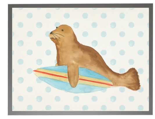 Watercolor Seal w/ Surfboard w/ Geometric Background
