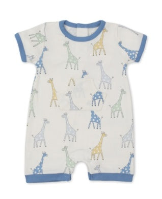 Giraffe Friends Short Playsuit - Multi Blue